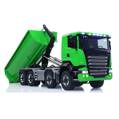 1/14 8*8 RC Hydraulic Dumper Radio Controlled Roll On Off Tipper SC 770S RC Lorry Vehicle Metal Drive Shafts Center Differential FlySky ST8 Radio