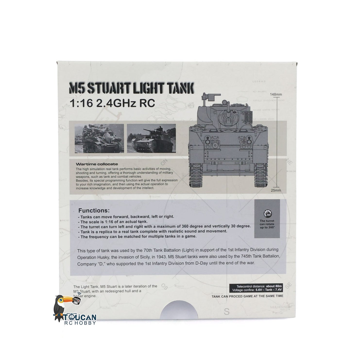 1/16 RTR RC Tank US M5A1 Stuart VI Remote Control Light Tank Two Battery Radio