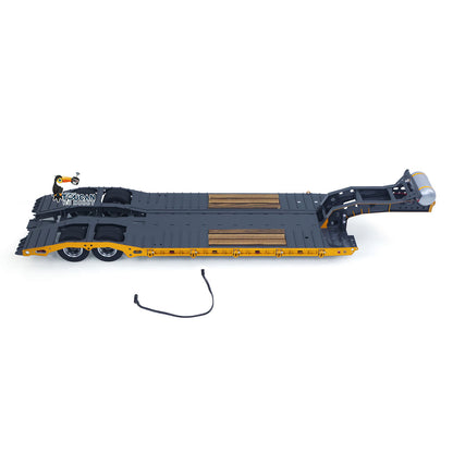 1/14 Metal Lowboy Trailer Gooseneck 2 Axles 10.6Inches Width 41.3Inches Long for TAMIYA RC Tractor Truck Radio Control Digger Loader No Charger