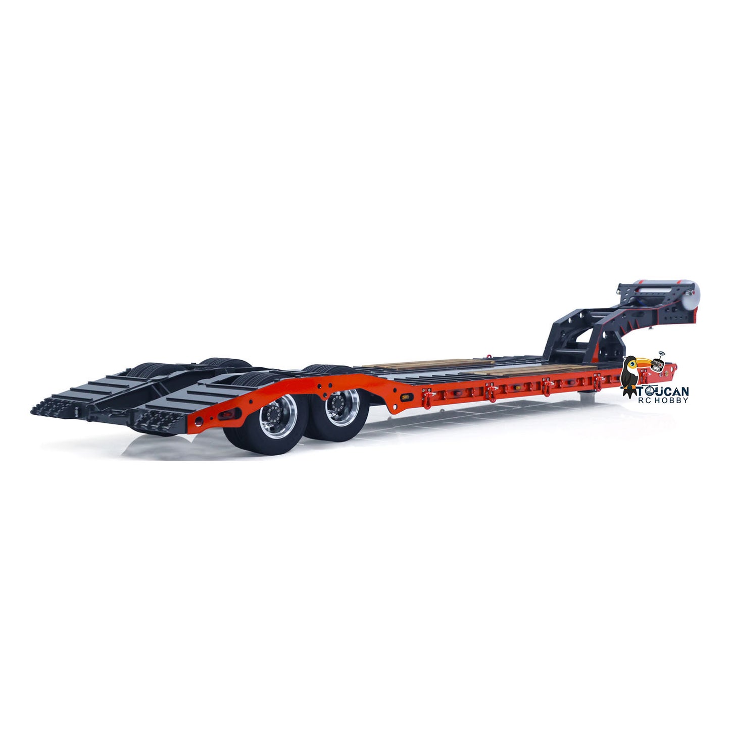 1/14 Metal Lowboy Trailer Gooseneck 2 Axles 10.6Inches Width 41.3Inches Long for TAMIYA RC Tractor Truck Radio Control Digger Loader No Charger