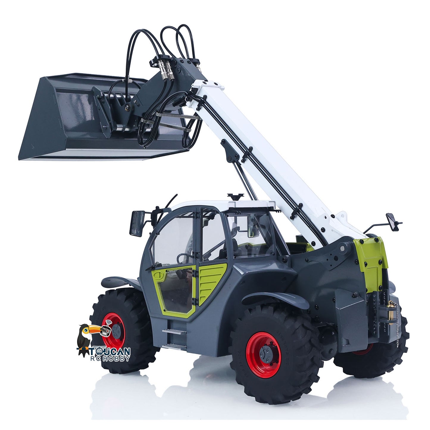 US Stock RTR JDM-128 1/14 Metal Remote Control Hydraulic Telescopic Forklift Painted Model Axle Locks Quick Coupler No Light Sound System