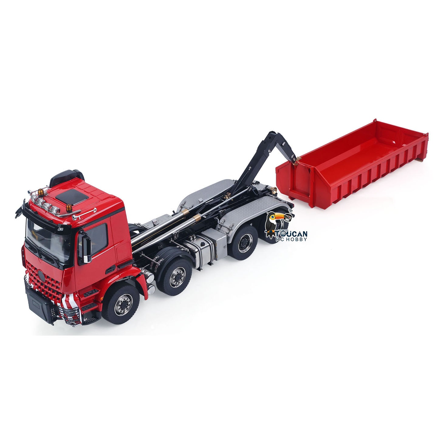 8X8 1/14 Remote Control Hydraulic Roll On Off Dumper 5 Valves RC Full Tipper 3Speed Transmission Light System Sound No Battery