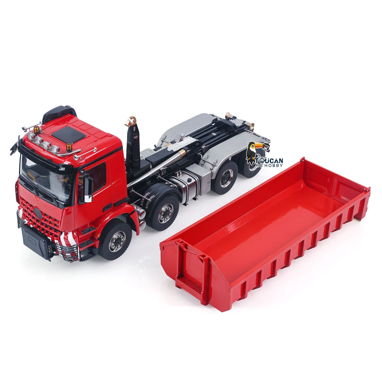 8X8 1/14 Remote Control Hydraulic Roll On Off Dumper 5 Valves RC Full Tipper 3Speed Transmission Light System Sound No Battery