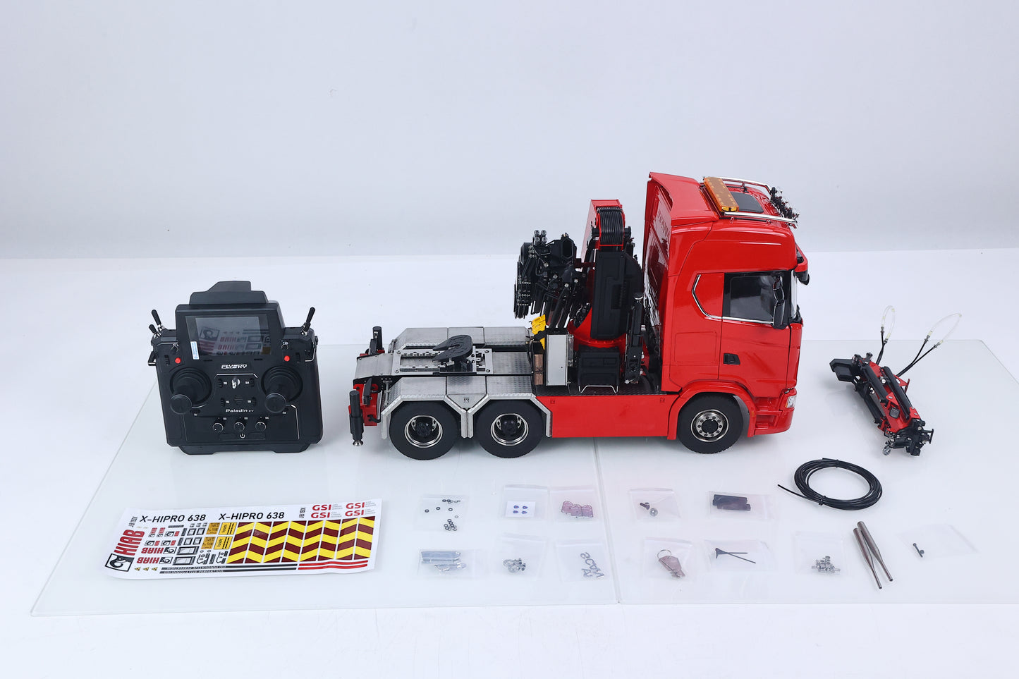 1/14 Remote Control Tractor Truck 7-way Valves Hydraulic Crane 6x6 RC Lorry Car 3Speed Gearbox Axle Locks Light Sound System