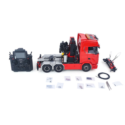 1/14 Remote Control Tractor Truck 7-way Valves Hydraulic Crane 6x6 RC Lorry Car 3Speed Gearbox Axle Locks Light Sound System