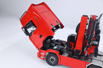 1/14 Remote Control Tractor Truck 7-way Valves Hydraulic Crane 6x6 RC Lorry Car 3Speed Gearbox Axle Locks Light Sound System