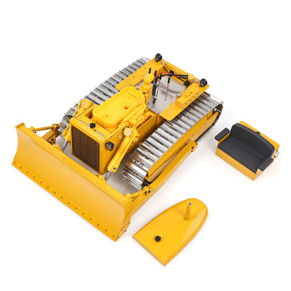 Metal 1/14 RC Hydraulic Bulldozer D7 Remote Control Dozer Model Engineering Vehicle Flysky Radio Light Sound System Battery