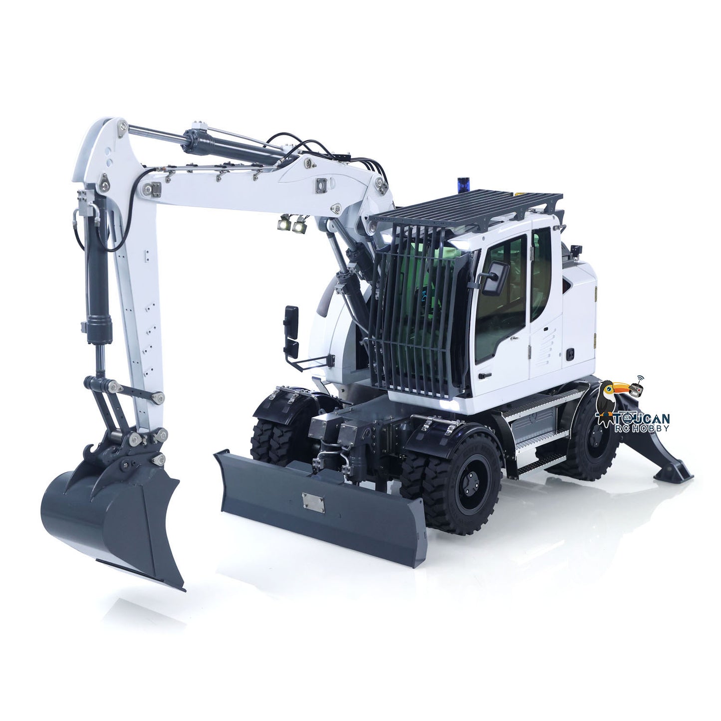 CUT Model 1/14 Remote Control Hydraulic Wheeled Excavator 3Arms LR914 8CH Valve Metal RC Digger Flysky PL18EV Lite Radio RTR