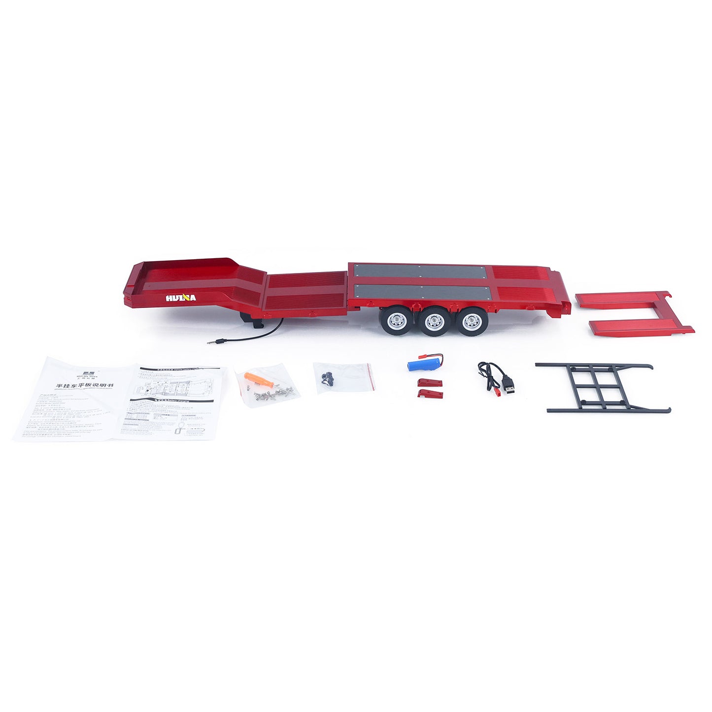 Fast Shipping 3 Axle Plastic Semi Trailer Flatbed 1502 for 1/18 Remote Control Tractor Truck HUINA 1501 RC Lorry Car Model Upgrade Parts