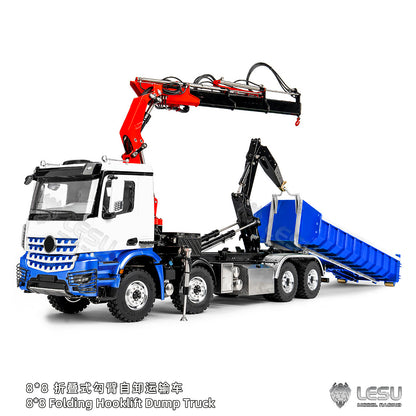 LESU Z0122/Z0123 1/14 Hydraulic RC Crane Dump Truck 8x8 Telescopic/Folding Hook Lift Remote Control Dumper with Metal Chassis 3 Speed Gearbox
