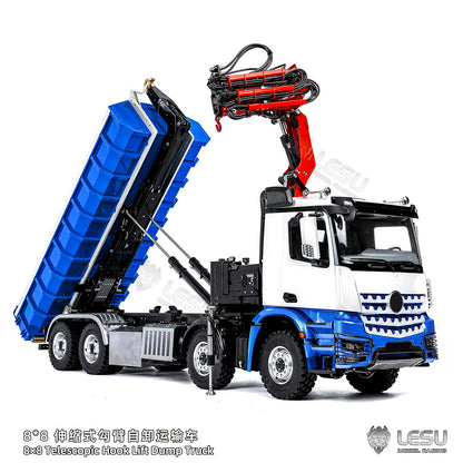 LESU Z0122/Z0123 1/14 Hydraulic RC Crane Dump Truck 8x8 Telescopic/Folding Hook Lift Remote Control Dumper with Metal Chassis 3 Speed Gearbox