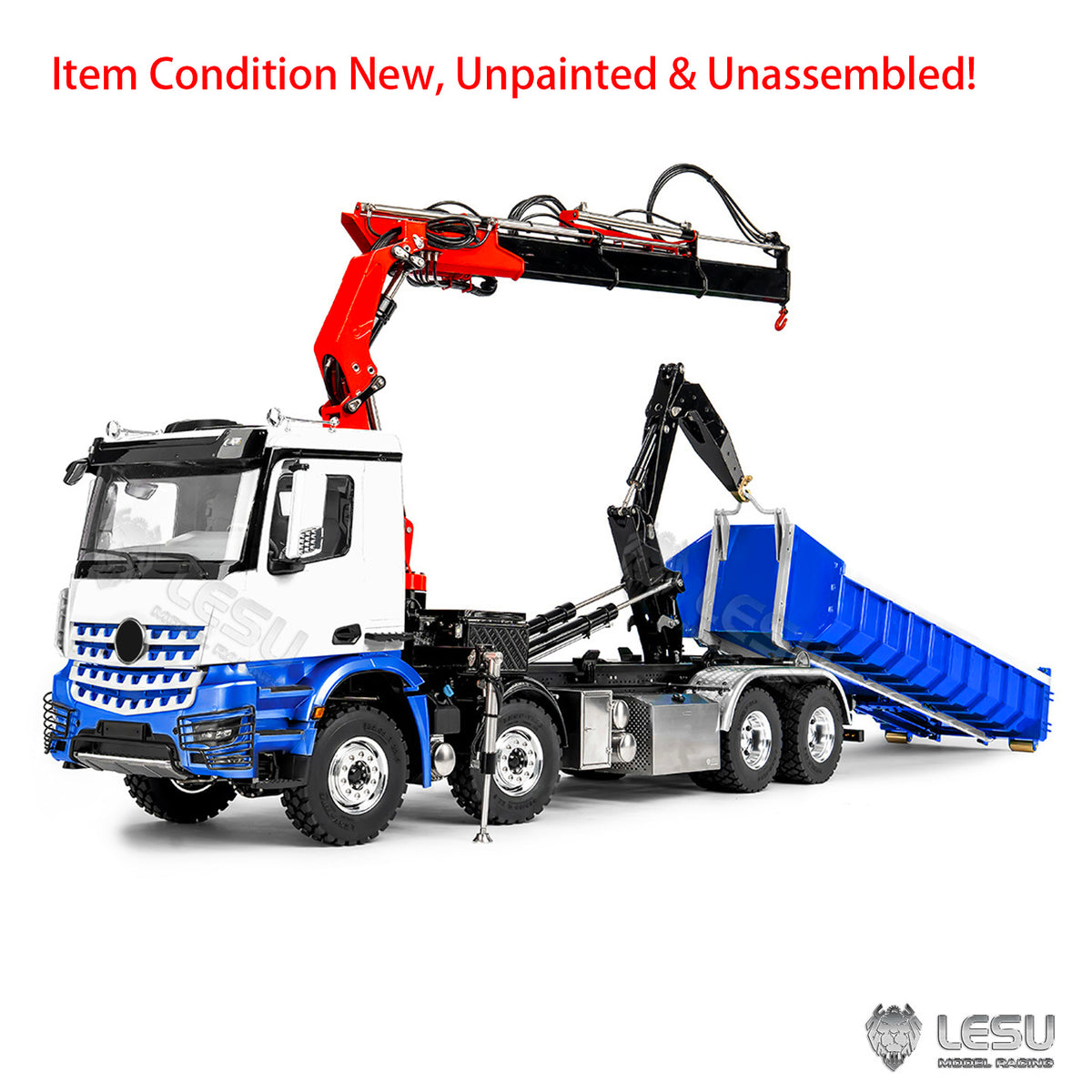 LESU Z0122/Z0123 1/14 Hydraulic RC Crane Dump Truck 8x8 Telescopic/Folding Hook Lift Remote Control Dumper with Metal Chassis 3 Speed Gearbox