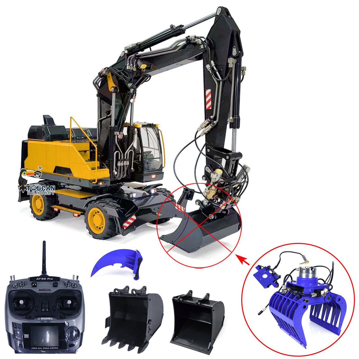 Metal 1:14 RC Hydraulic Digger 3-Arms EC380 Wheeled RC Excavators