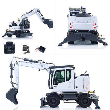 CUT Model 1/14 Remote Control Hydraulic Wheeled Excavator 3Arms LR914 8CH Valve Metal RC Digger Flysky PL18EV Lite Radio RTR
