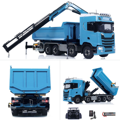 Camion à benne basculante hydraulique à châssis métallique 10x10 770S 1/14 RC avec grue et benne basculante complète
