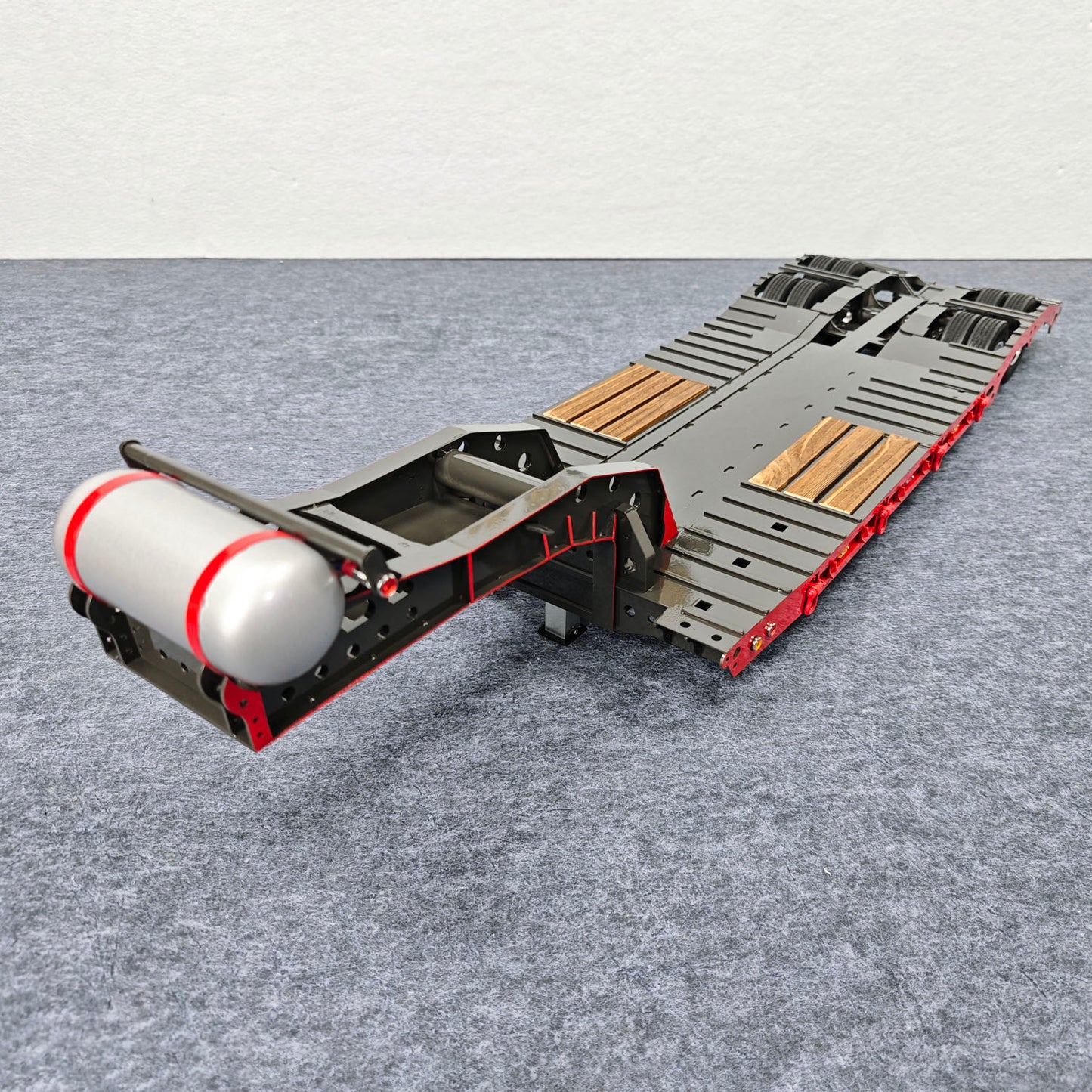 10.6Inches Width Metal 2-Axle Gooseneck Low Flatbed Trailer Sandblasted Finish for 1/14 TAMIYA Radio Controlled Tractor Truck DIY RC Model Car