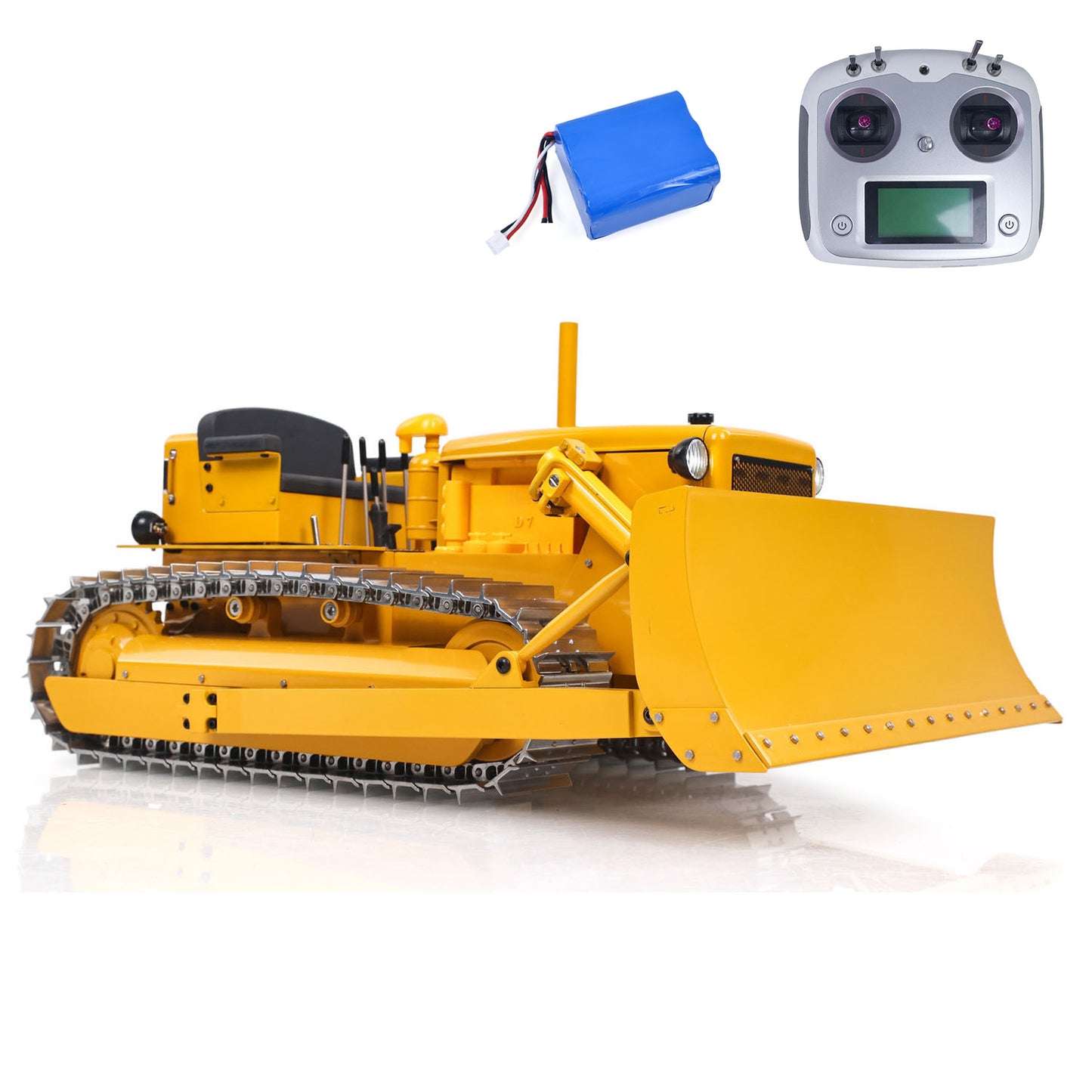 Metal 1/14 RC Hydraulic Bulldozer D7 Remote Control Dozer Model Engineering Vehicle Flysky Radio Light Sound System Battery