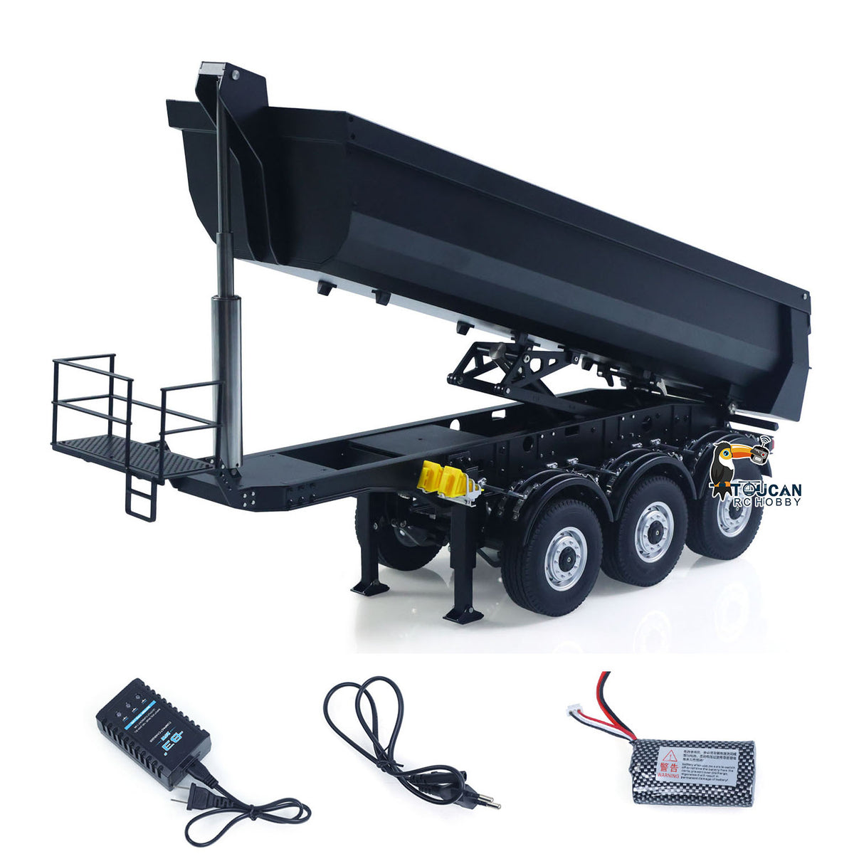 Fast Shipping Kabolite 1/14 Metal Remote Control 3Axles Electric Lifting Semi Trailer Dumper for RC Tractor Truck 770S 100 Battery Charger