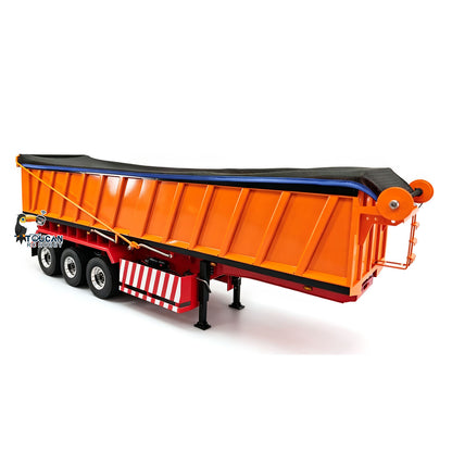 TOUCAN 1/14 Metal RC Hydraulic Dump Semi Trailer 3 Axle with Center Lift System Electric Support Legs Tarp Lights for Tractor Truck