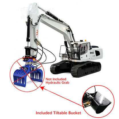 MTM 1/14 946 RC 2 bras ARTR pelle hydraulique sur chenilles en métal avec godet inclinable et grappin ripper