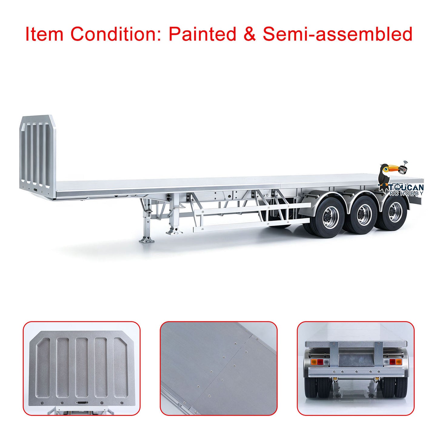 MD Metal 3Axles Flatbed Trailer Manual Support Legs for 1/14 Remote Control Tractor Truck 770S RC Digger Loader DIY Model