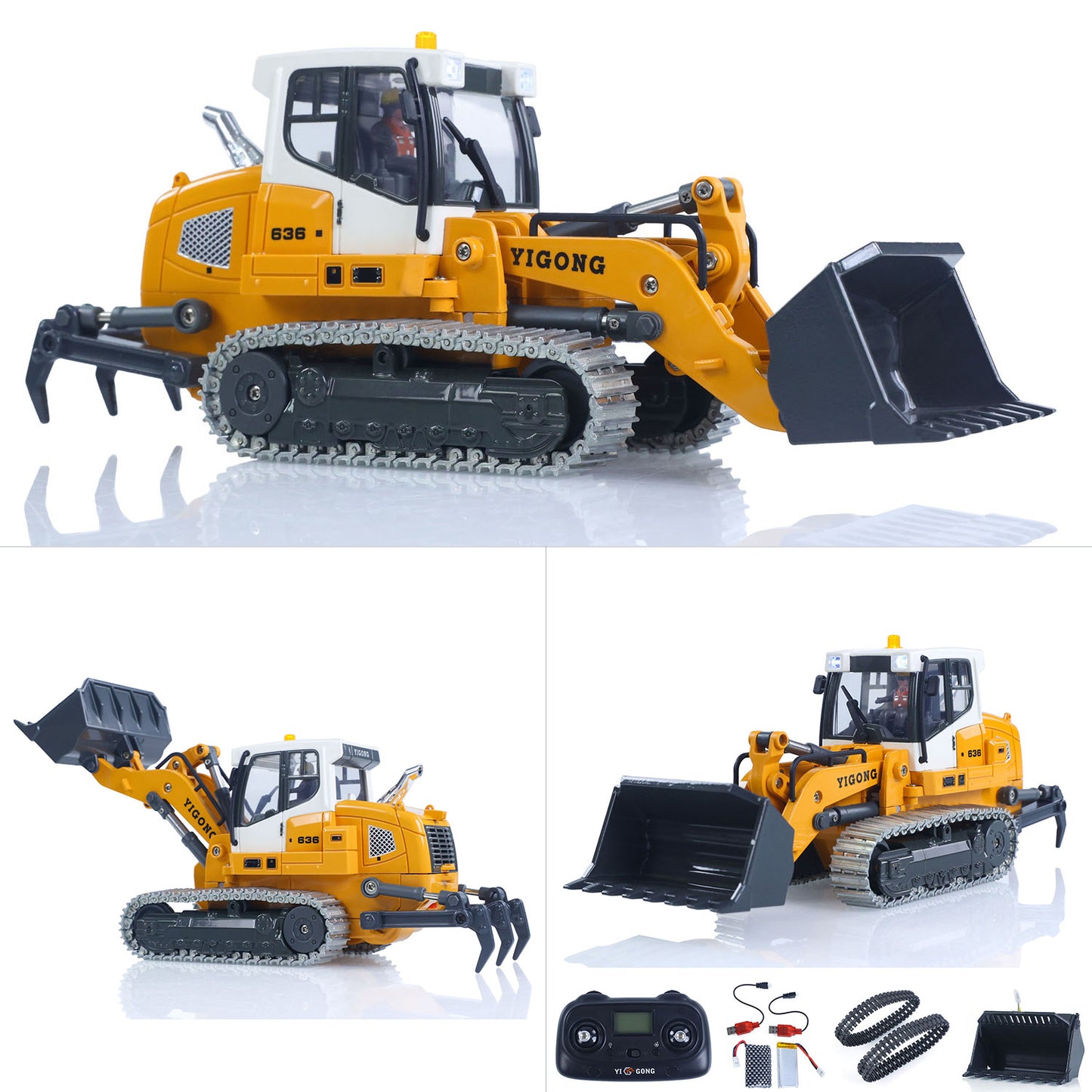 Fast Shipping 1:50 RC Electric Lifting Tracked Loader LR636 2.4G Construction Vehicle Metal Bucket Tracks Ripper RTR Model Light Sound Battery