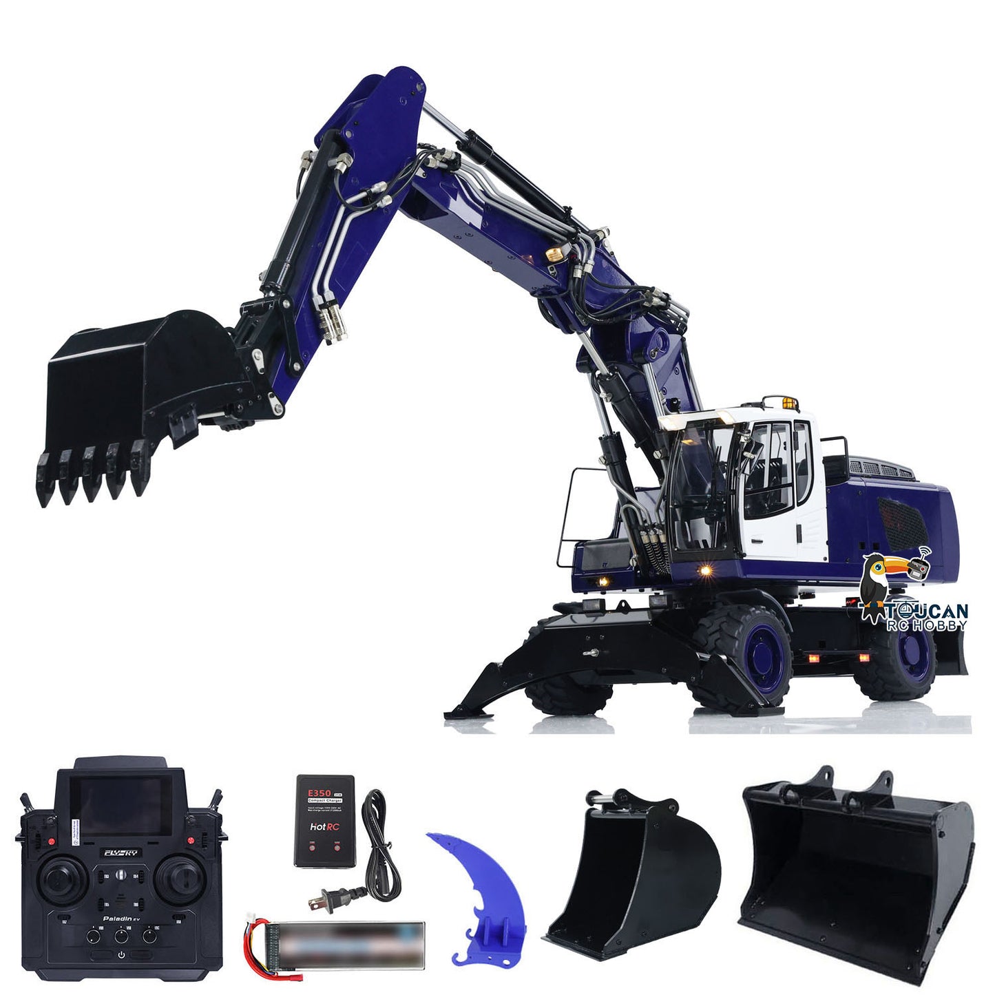 1/14 946-3 Wheeled RC Hydraulic Excavator RC Digger PL18EV Transmitter Tiltable Bucket