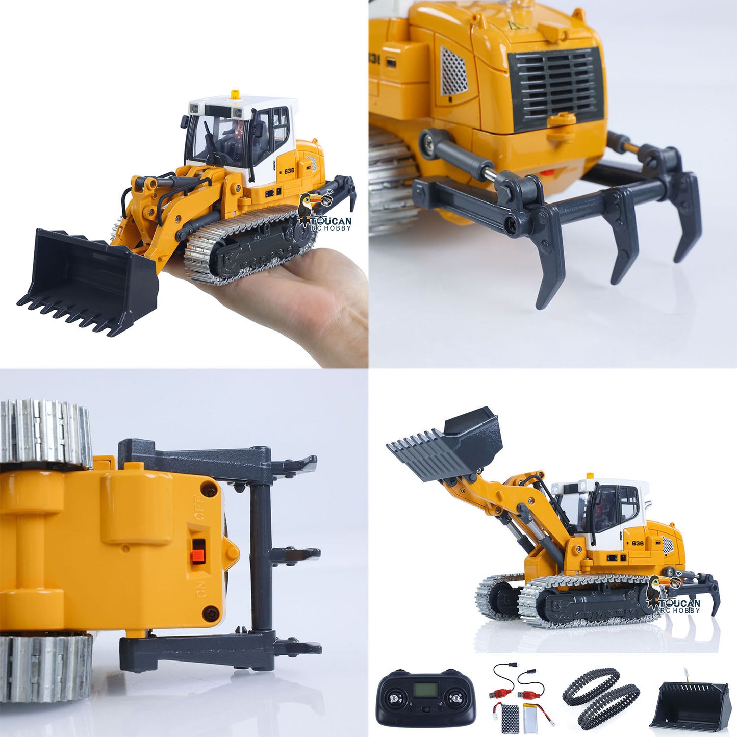 1:50 RC Electric Lifting Tracked Loader LR636 2.4G Construction Vehicle Metal Bucket Tracks Ripper RTR Model Light Sound Battery