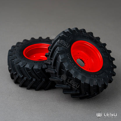 1Pair Rear Wheel Rubber Tire Tyre Metal Wheel Hub for LESU 1/14 RC Hydraulic Tractor AOUE 1050 Agricultural Vehicle DIY Car