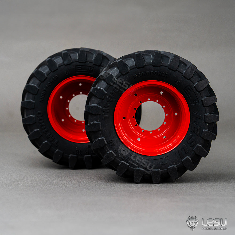 1Pair Rear Wheel Rubber Tire Tyre Metal Wheel Hub for LESU 1/14 RC Hydraulic Tractor AOUE 1050 Agricultural Vehicle DIY Car