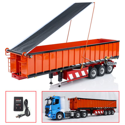 US Stock 1/14 Metal 3 Axles Hydraulic Dump Trailers with Electric Tarpaulin for RC Tractor Trucks Remote Control Excavator Model