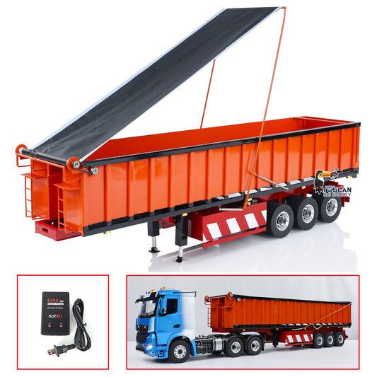 US Stock 1/14 Metal 3 Axles Hydraulic Dump Trailers with Electric Tarpaulin for RC Tractor Trucks Remote Control Excavator Model