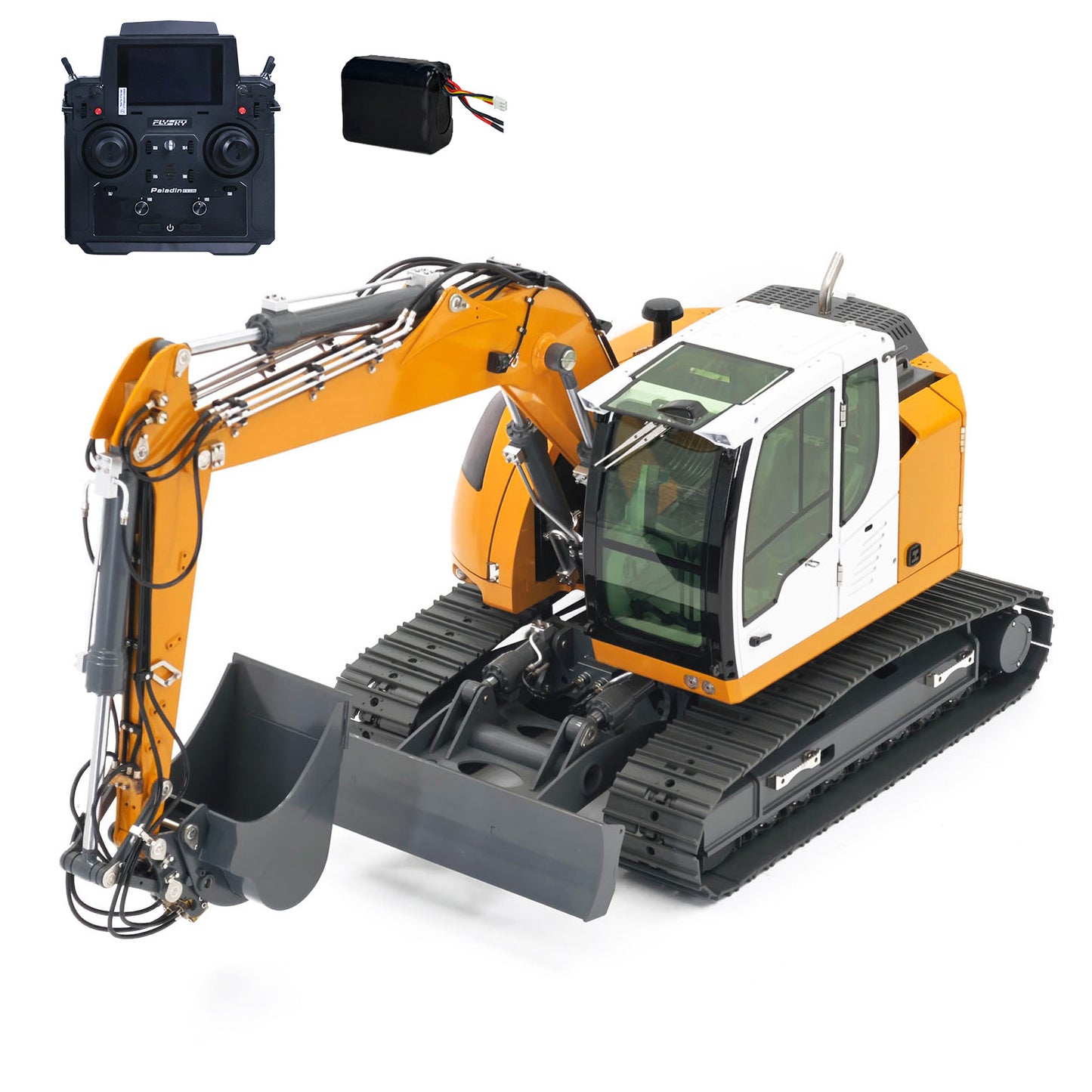 JDM-208 1/14 7CH Remote Control Hydraulic Excavator R920 2Arms Metal RC Digger Flysky PL18 EV Lite Sound System Quick Coupler