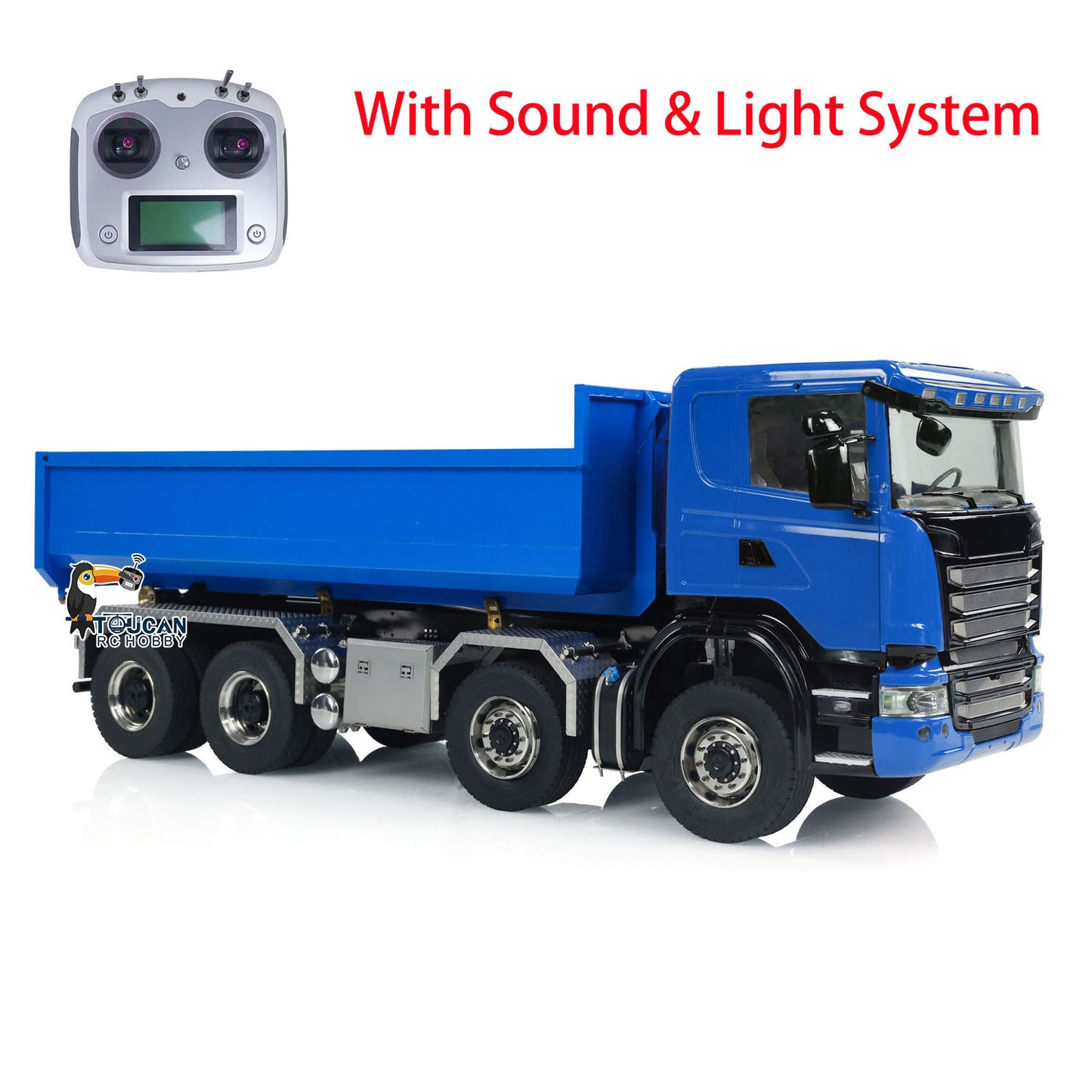 1:14 RC Hydraulic Roll-on Dump Truck 8x8 RC Tipper Car With Sounds Lights U-Shape Low Bucket