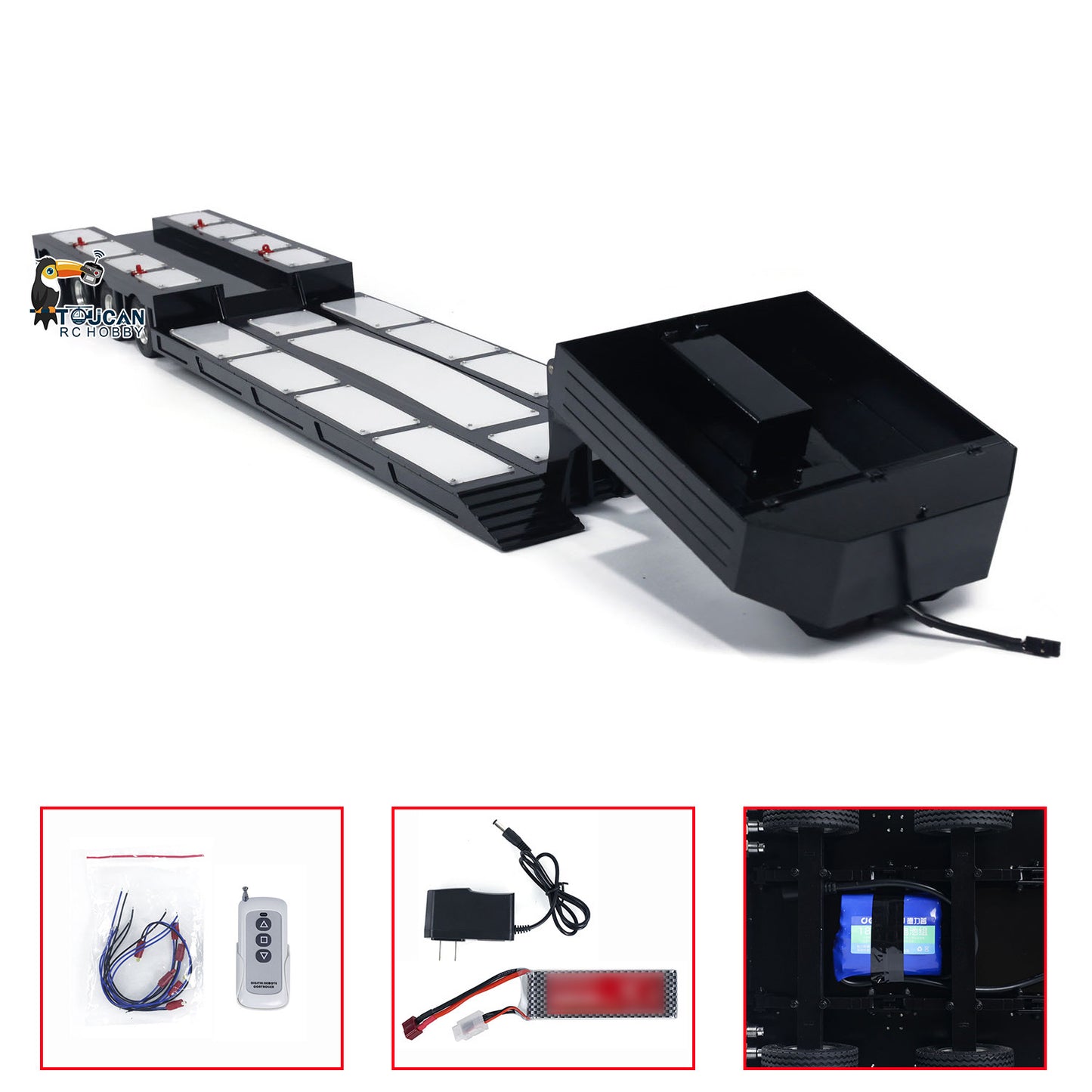 Ausziehbarer 4-Achs-Sattelanhänger aus Metall für 1/14 RC-Sattelzugmaschine