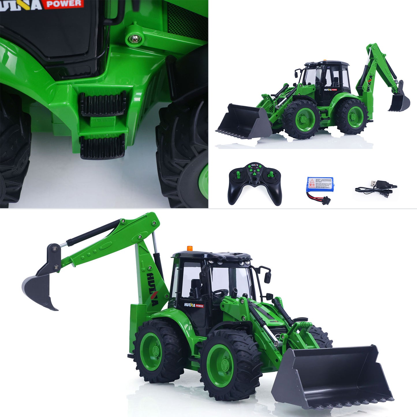 US STOCK HUINA 1/14 1579 Remote Control Backhoe Excavator 2.4G 9CH RC Loader Model Toys
