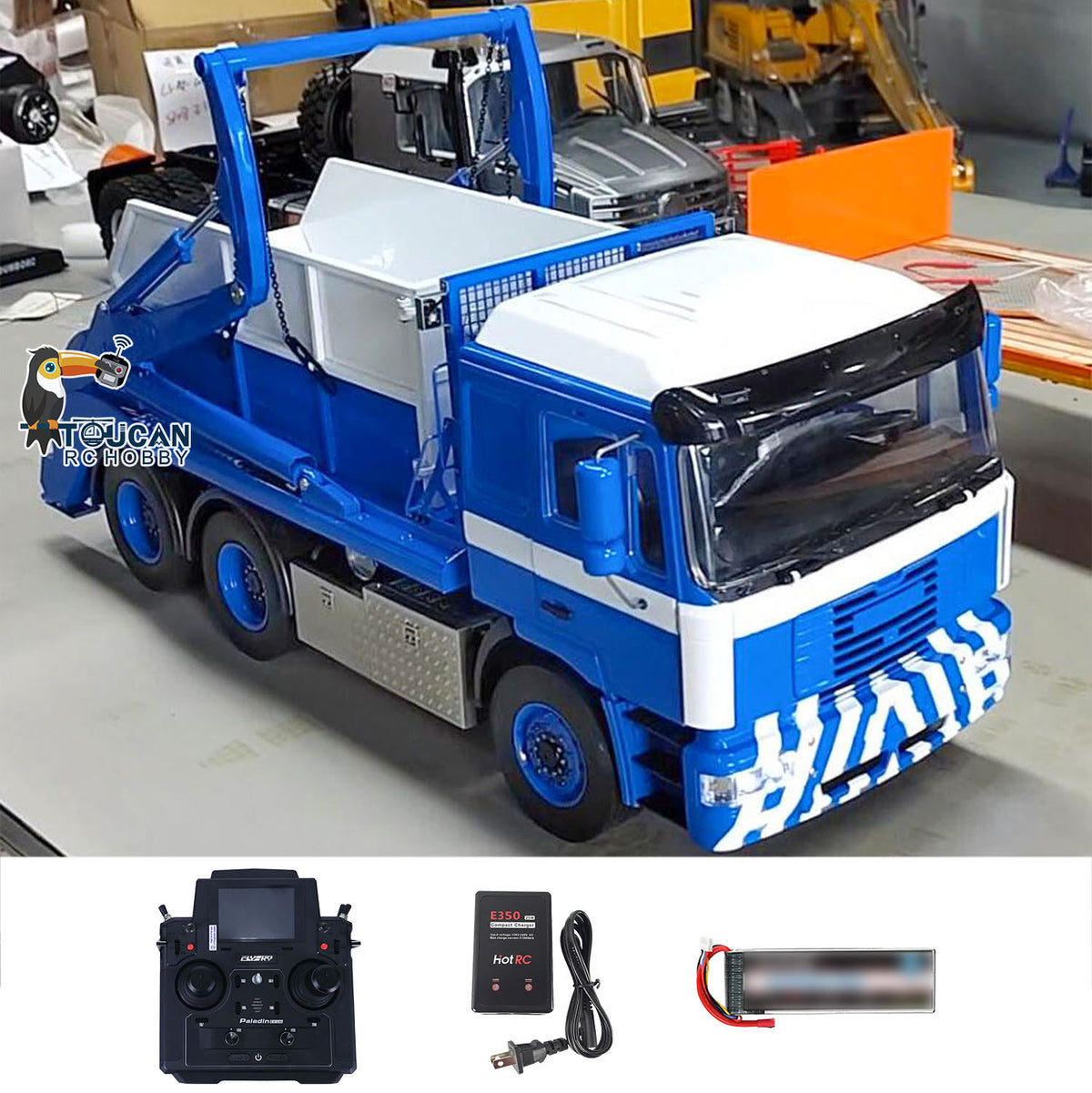 JX Model Metal 1/14 6*4 RC Hydraulic Skip Loader VL18U F2000 Swing Arm Dump Truck with PL18EV Lite Radio System 2Speed Gearbox