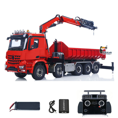 TOUCAN 1/14 10x10 Remote Control Hydraulic Crane Dump Truck RC Full Dumper Rear Axle Lifting HobbyWing Brushed Motor 9CH Steel Valve
