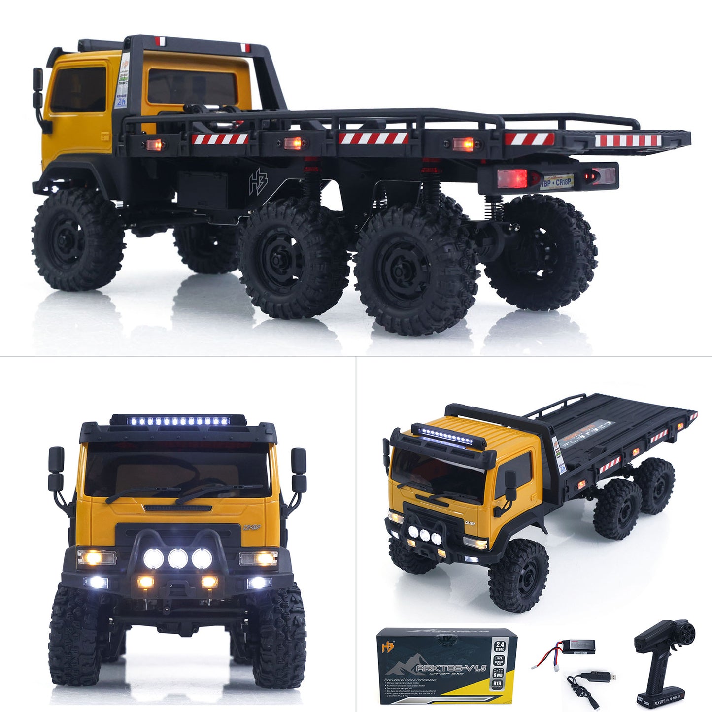 US Stock Hobby Plus 1/18 Remote Control Off Road Car 6X6 RC Flatbed Truck 2Speed Gearbox Flysky ESC 280 Brushed Motor 6CH Radio RTR