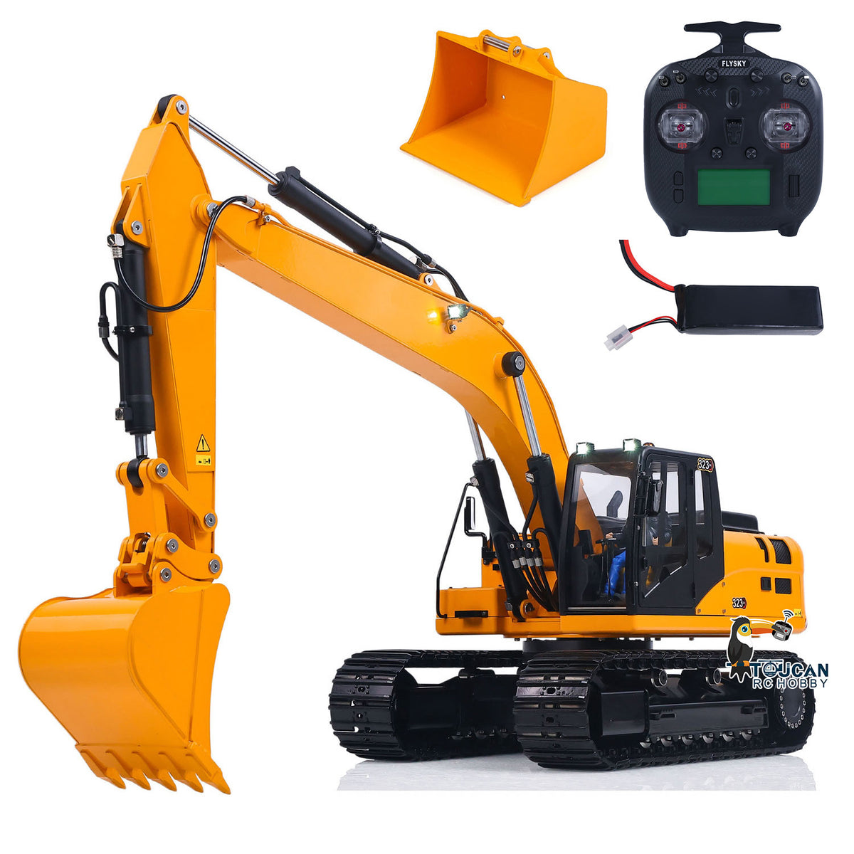 Fast Free Shipping for EU RTR Metal 1/12 Hydraulic Remote Control Excavator 323GX 3 Way Valve RC Digger Model Quick Coupler Flysky ST8 Radio Battery