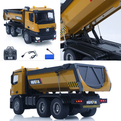 ONLY ONE US STOCK HUINA 1/14 Electric RC Dump Truck 573 Remote Control Tipper Model Vehicle Flowing Water Light Sound Effect 2.4G Radio Battery