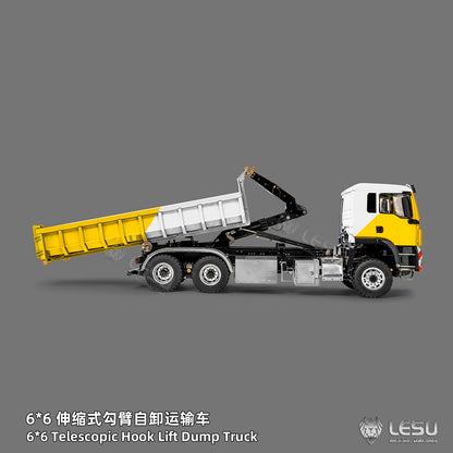 LESU Z0094 Metal 1/14 6x6 Remote Control Hydraulic Dump Truck Telescopic Hook Lift Heavy Duty Engineering Vehicle Light Sound