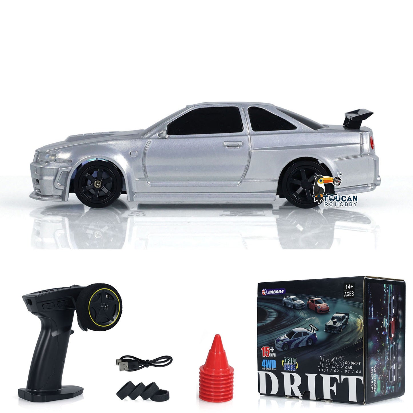 Fast Shipping 1:43 Ready to Run Drift Race Car Remote Control Toy Car 4WD Tyres Traffic Cones