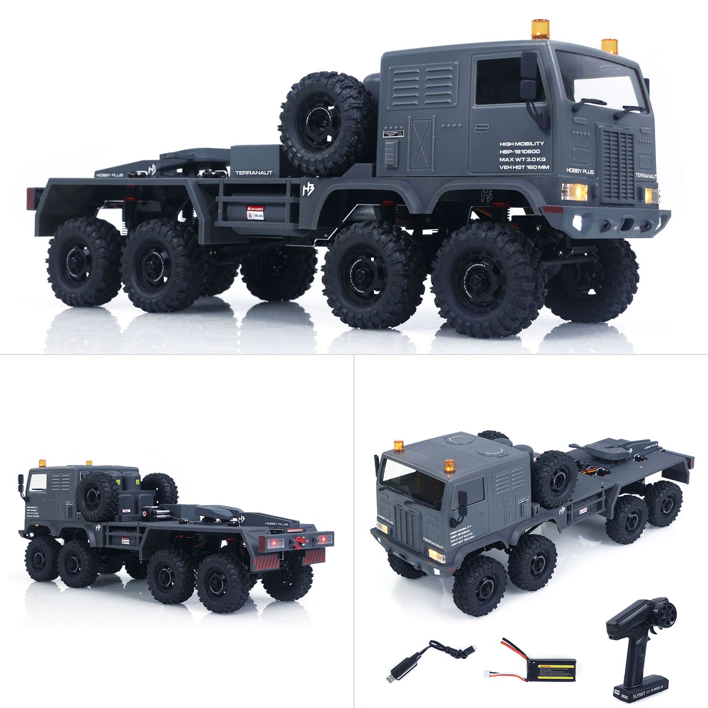 US Stock RTR 1/18 Radio Control Military Truck 8*8 RC Off Road Vehicle 280 Brushed Motor Fifth Wheel Winch Metal Hook All Wheel Steering