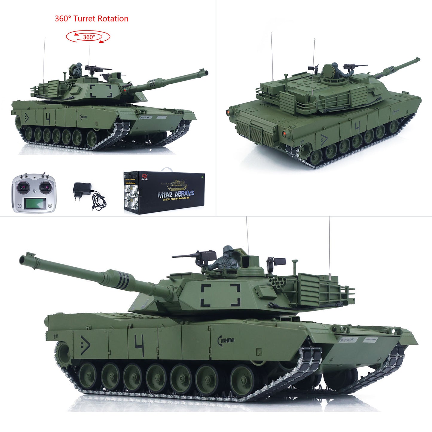 1/16 TOUCAN Remote Control Battle Tank 3918 Abrams M1A2 Metal Gearbox 360 Rotation Barrel Recoil Elevation Laser Aiming Light