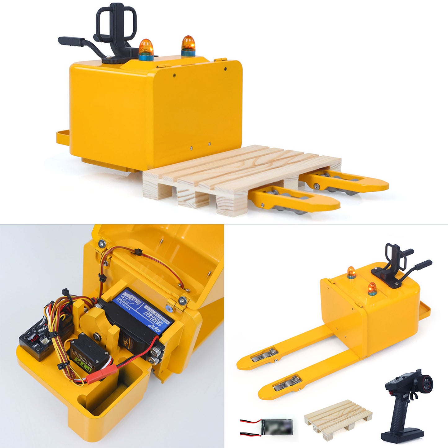 US Stock 1/14 Electric Remote Control Reach Forklift Hobbywing ESC Servo Motor Ready to Run Warehouse RC Model Collection Warning Light