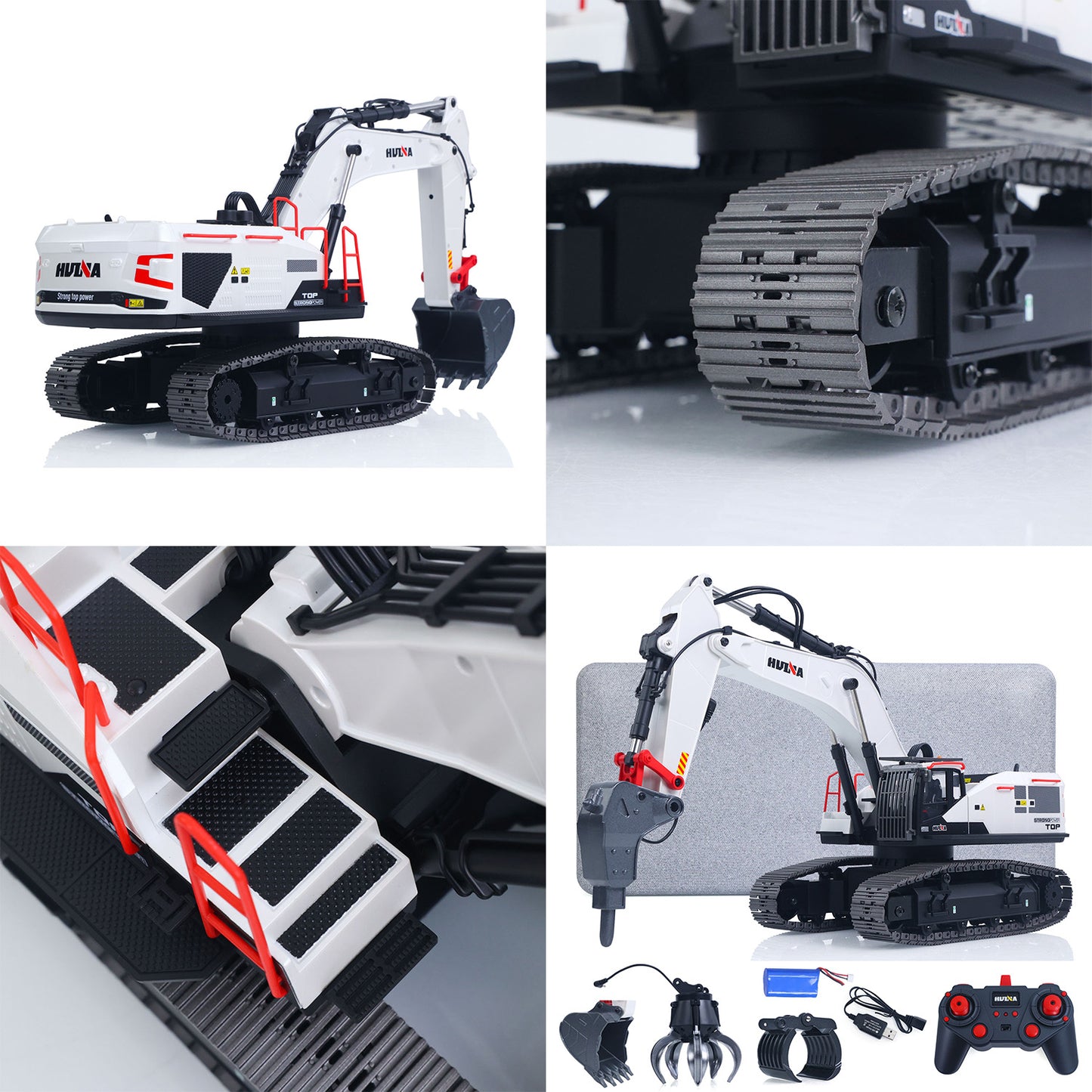 US STOCK 1/14 HUINA RC Metal Excavator Model Toys 1594 Radio Control Digger Light Sound Battery