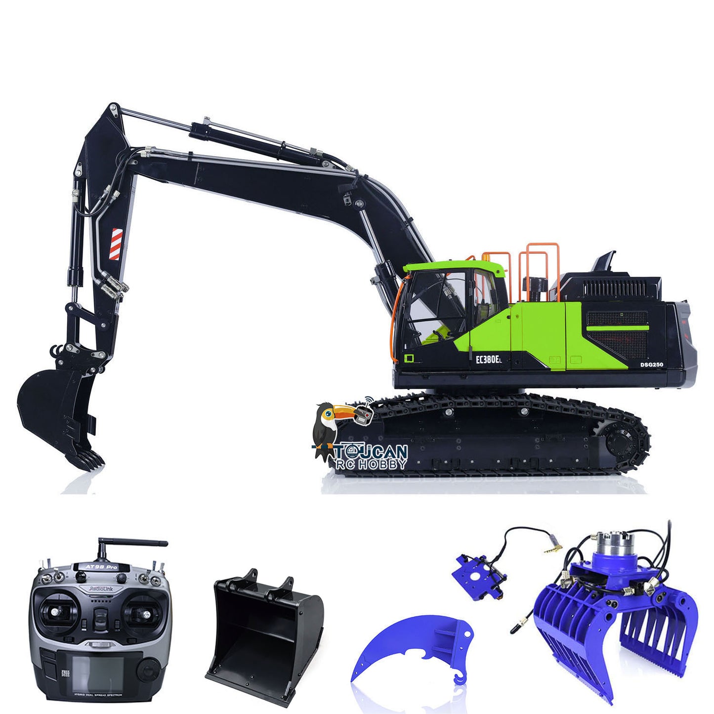 MTM 1/14 EC380 RC 2 Arms Metal Hydraulic PNP Tracked Excavator Digger With Ripper Grab