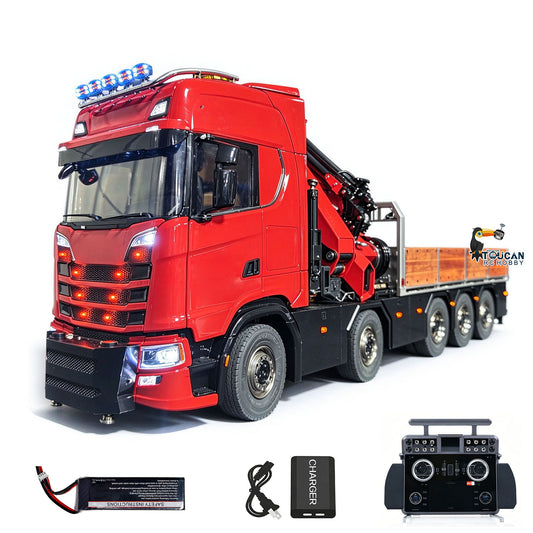 770S 1/14 RC Hydraulic Crane Truck 10X10 RTR Metal Remote Control Lorry 3 Speed Transmission Cargo Bed Fly Jib Sound Light