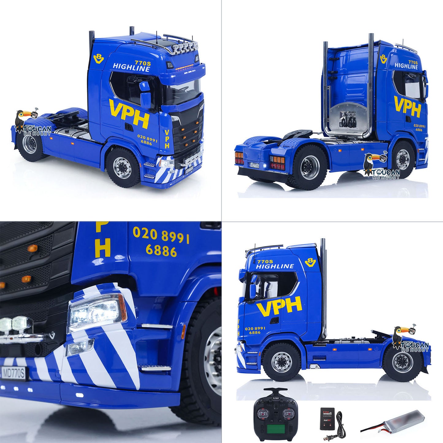 4*4 Metal 2Speed Transmission 770S RC Tractor Truck 1/14 Remote Control Vehicle Differential Locks Hobbywing Brushed 80A ESC RTR